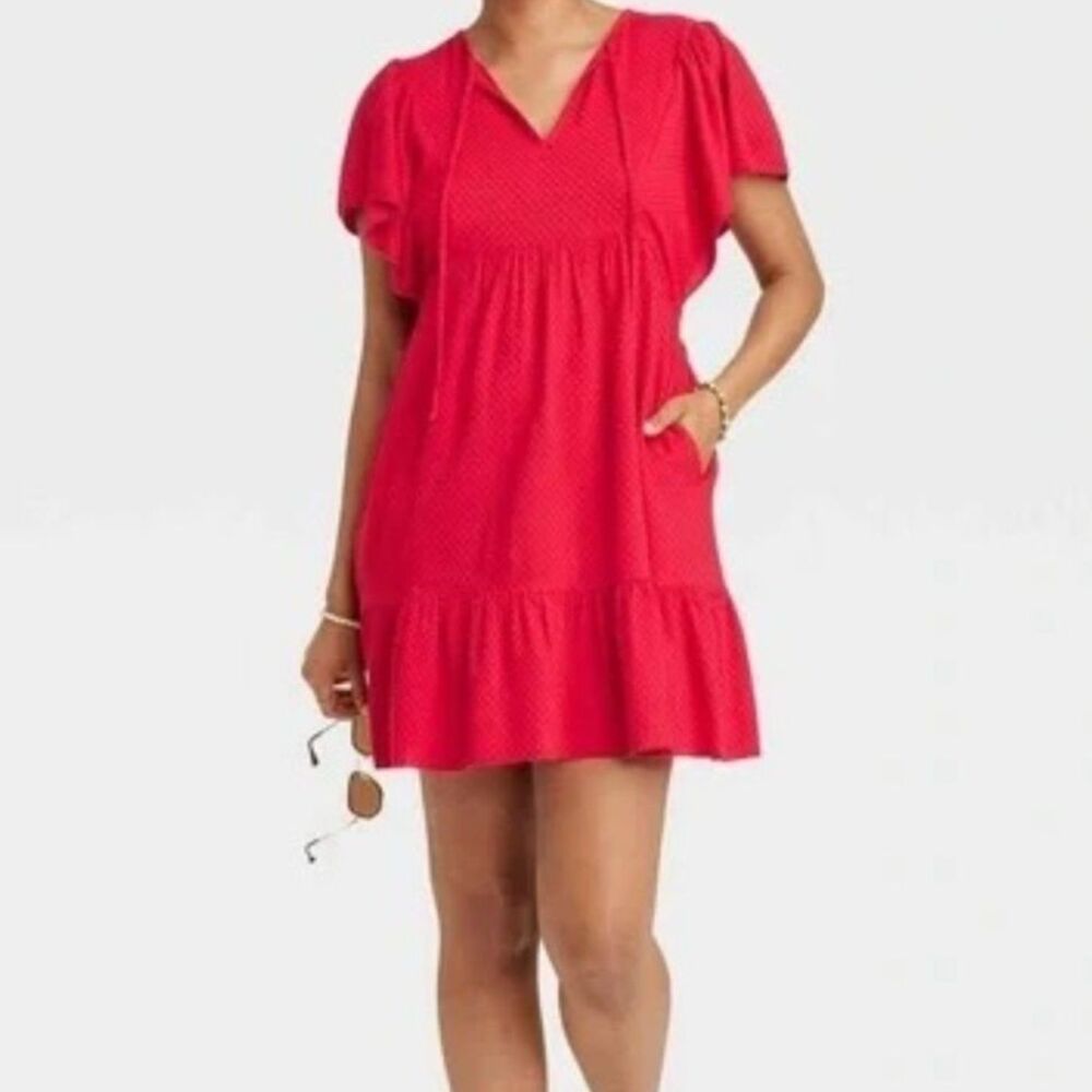 Knox Rose red flutter-sleeve V-neck Y2K Babydoll Strawberry dress XS
